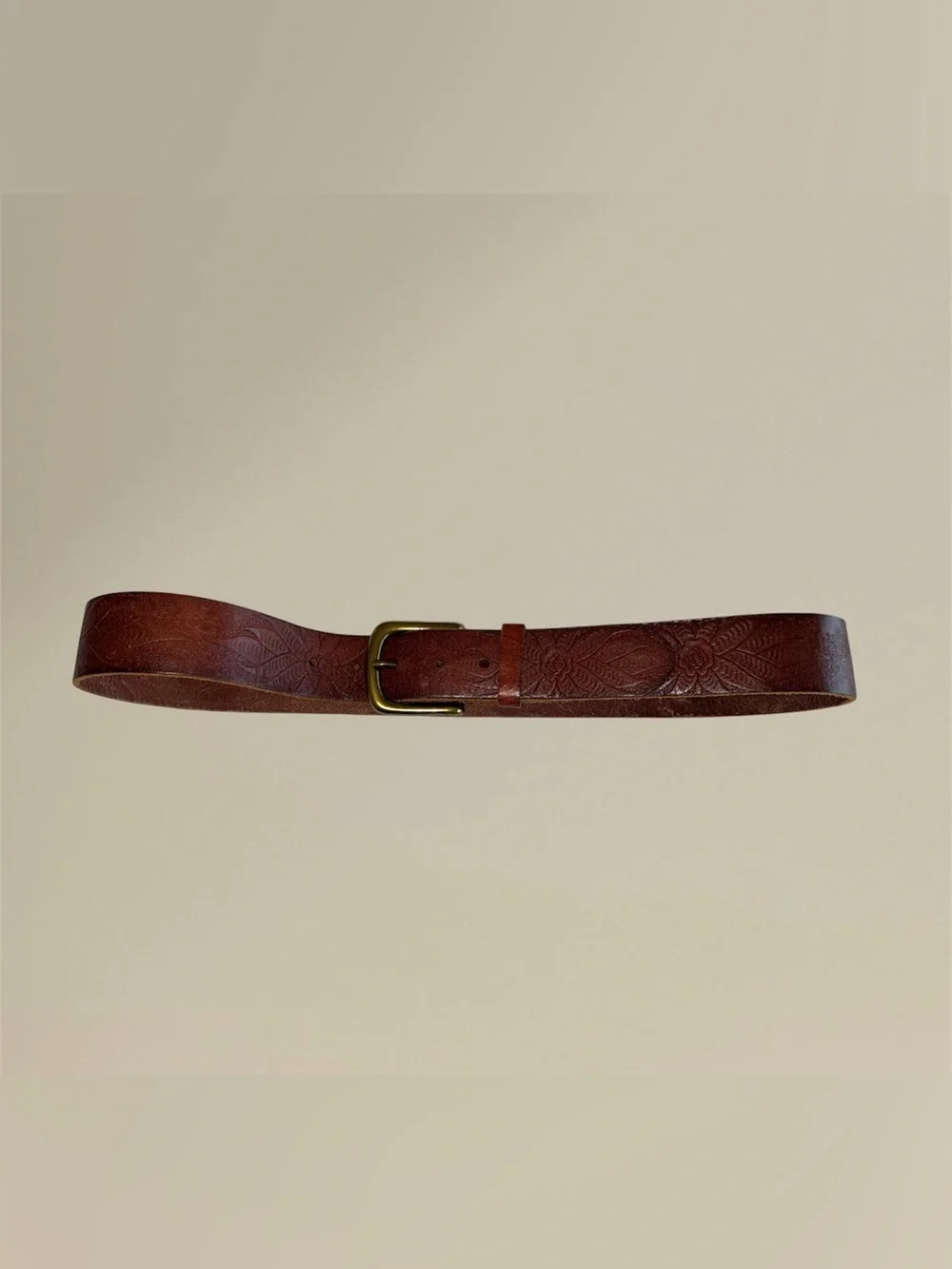 🛍️SALE🛍️ GAP Women's Floral Embossed Genuine Leather Belt with Brass-Tone Buckle - Picture 9 of 12
